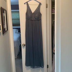 Maternity style bridesmaid dress with lace top